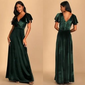 Lulus | Absolute Amazed Emerald Green Velvet Flutter Sleeve Maxi Dress